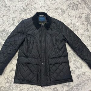 Cole Haan Men's L Black  Quilted Jacket Coat w/ Corduroy Collar & Elbow Patches